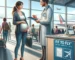 Havalimanında gerçekçi bir sahne; hamile bir kadın, Fit to Fly belgesini tutarken geçici bir klinikte doktorla görüşüyor. Arka planda yoğun bir şekilde seyahat eden diğer yolcular ve görünen uçaklar, seyahat hazırlıklarında sağlık ve güvenlik vurgulanıyor.